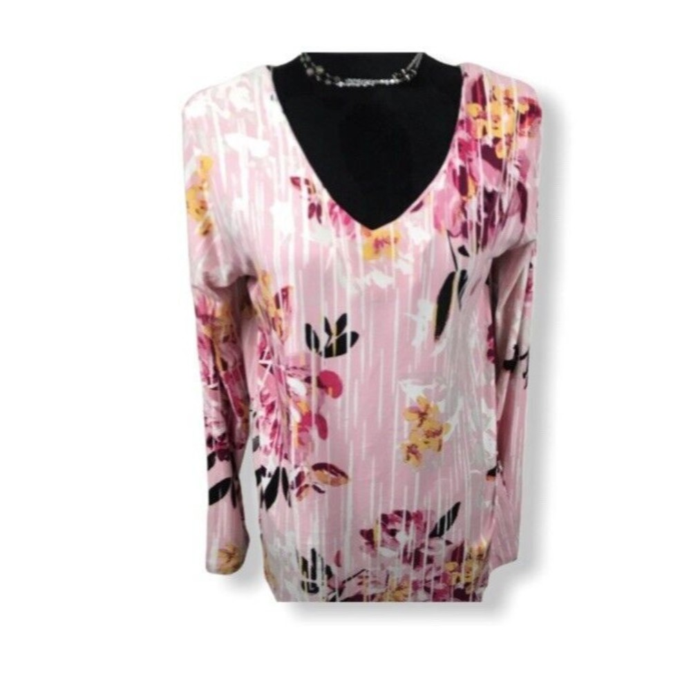 Hilliard & Hanson Floral V-Neck  long Sleeve size PL